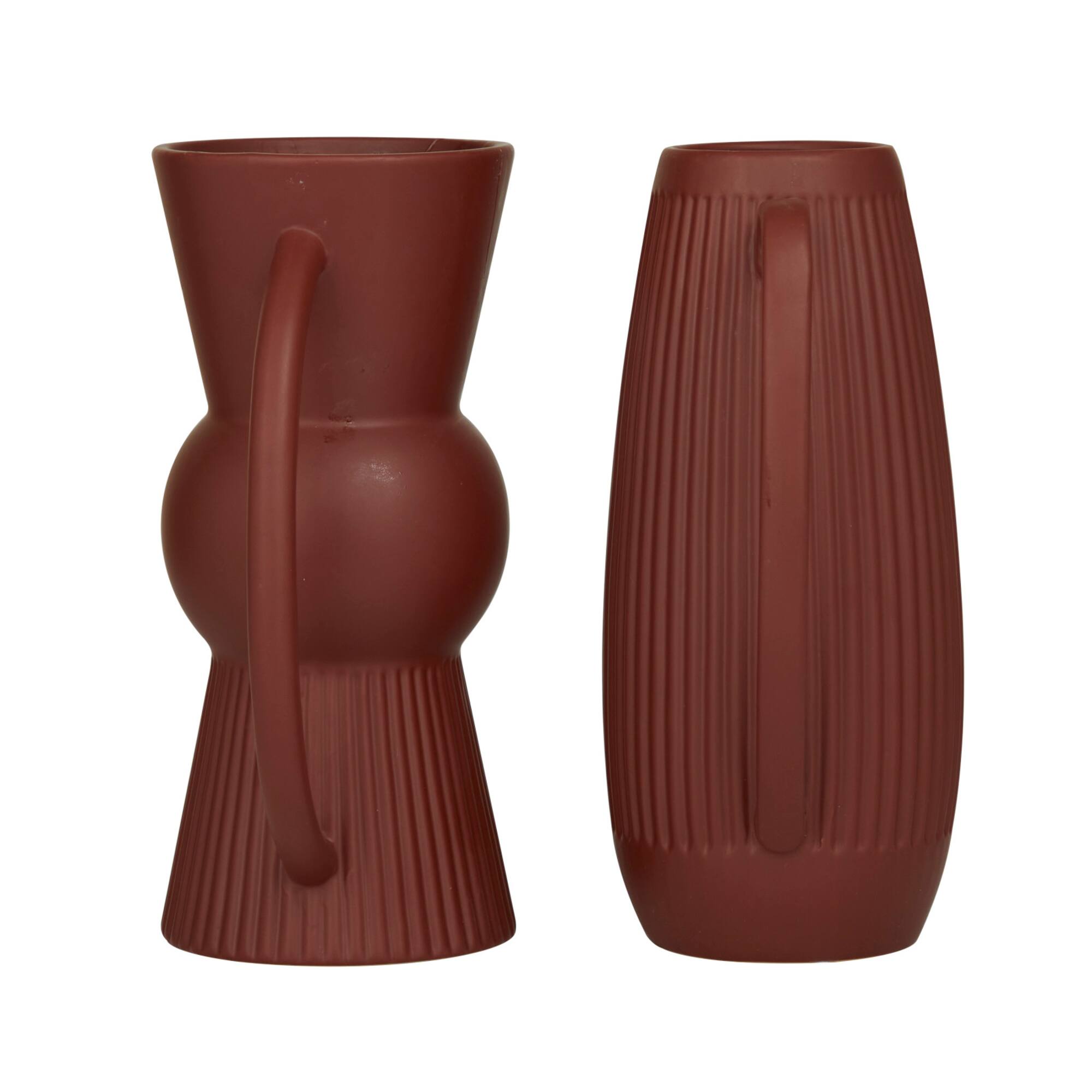 Set of 2" Maroon Stoneware Contemporary Vase 12" x 7" x 5"